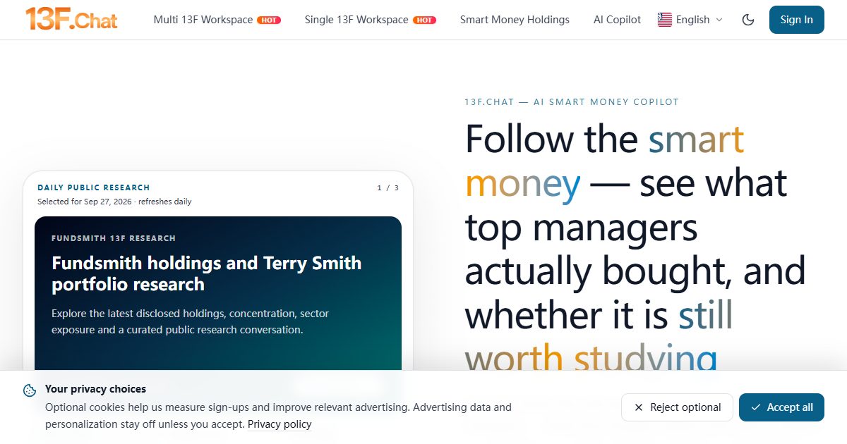 Track SEC 13F filings, follow smart money moves, and get AI-powered portfolio research for individual investors.