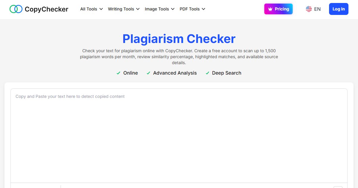 Free online plagiarism checker that scans text for similarity, highlights matches, and shows source details.
