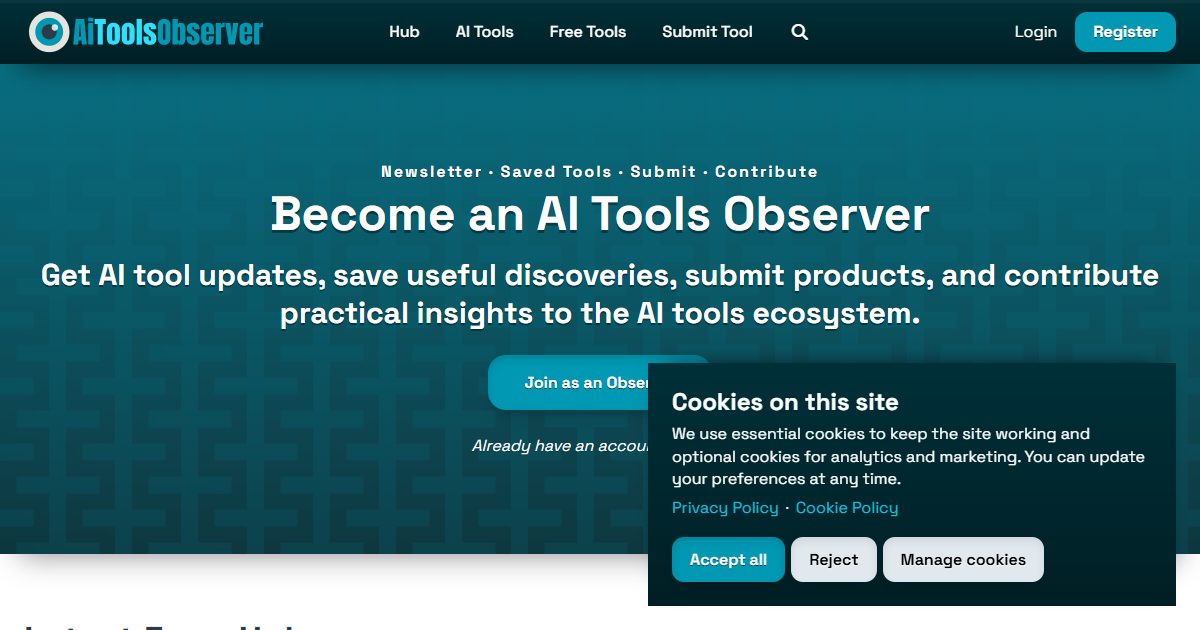 AiToolsObserver is a productivity tool. Discover, Compare & Track AI Tools Smarter Free pricing. Explore features, p