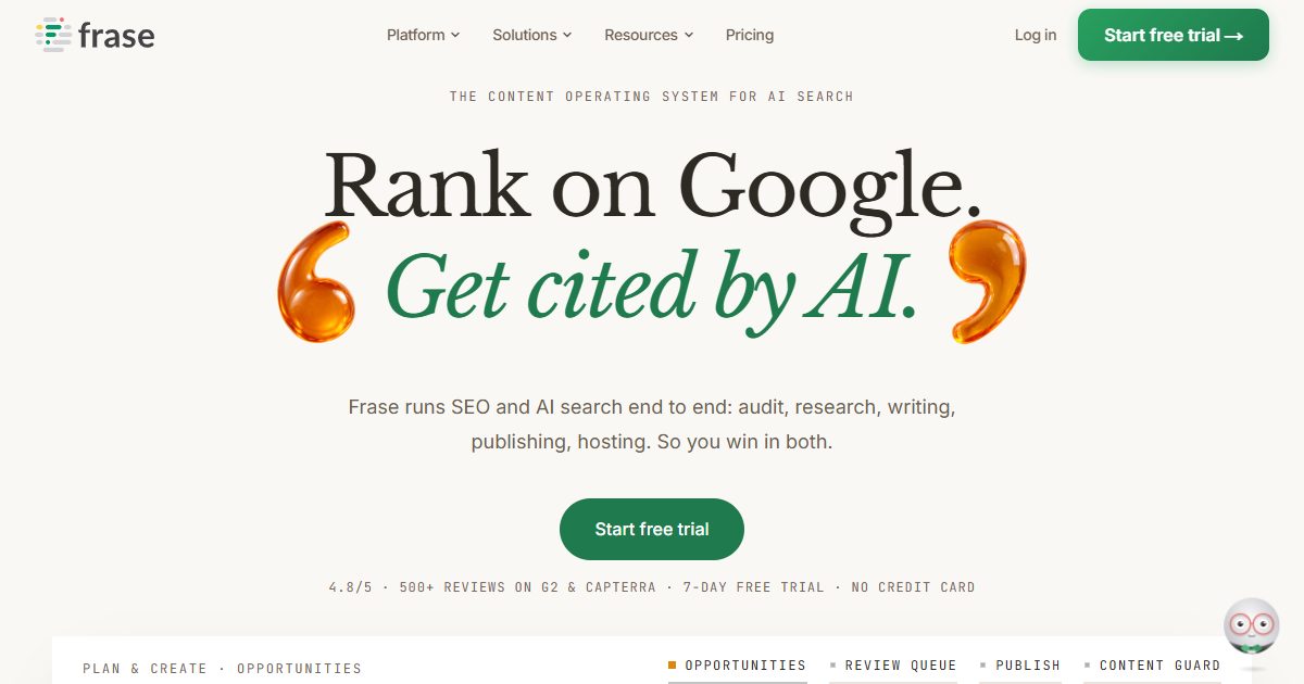 Frase is a content platform for search engine optimization. Write, optimize, and monitor SEO content for Google and AI t