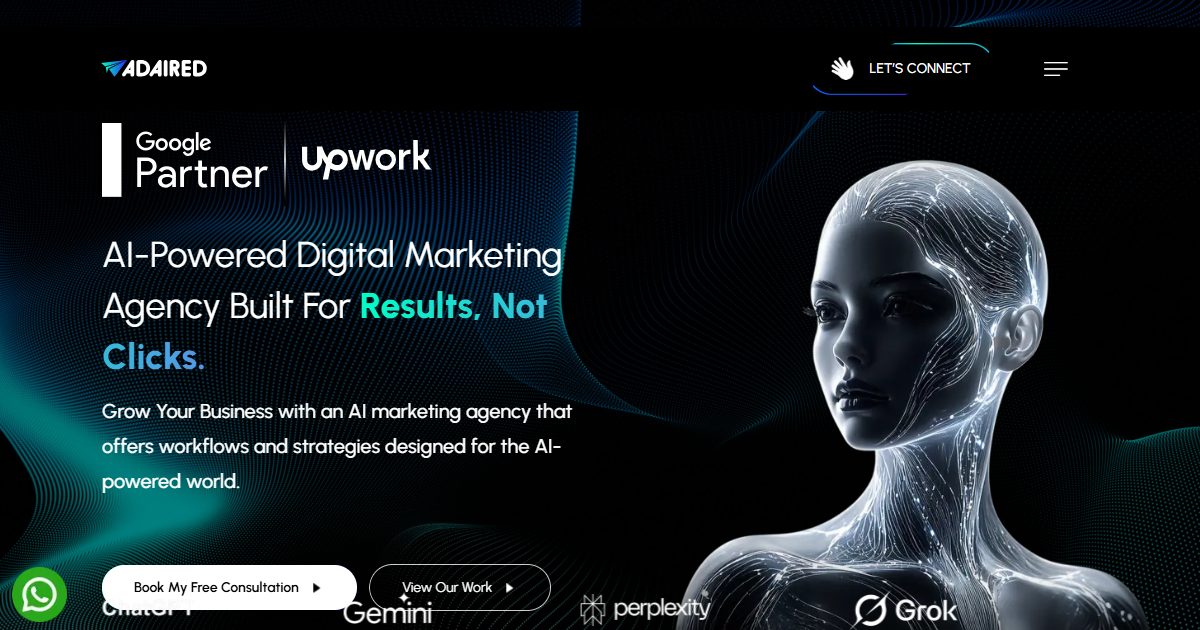 AI-powered digital marketing agency delivering SEO, PPC, web development, and app design to 1,500+ brands worldwide.