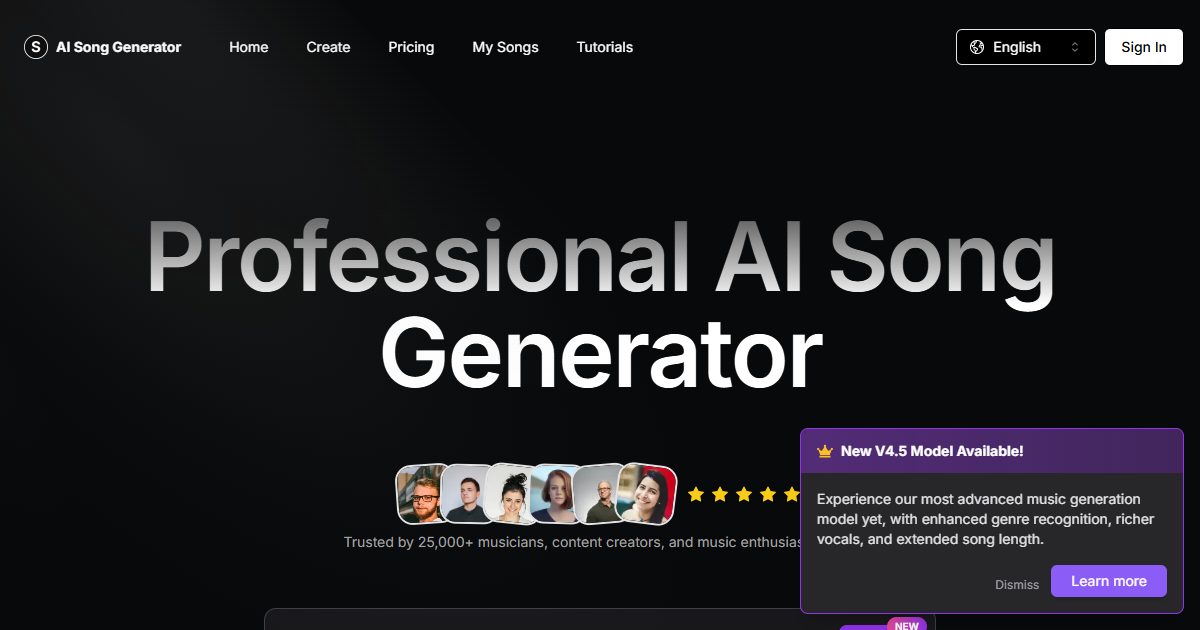 Create custom songs instantly with AI — describe your vision or input your own lyrics for professional-grade music in mi