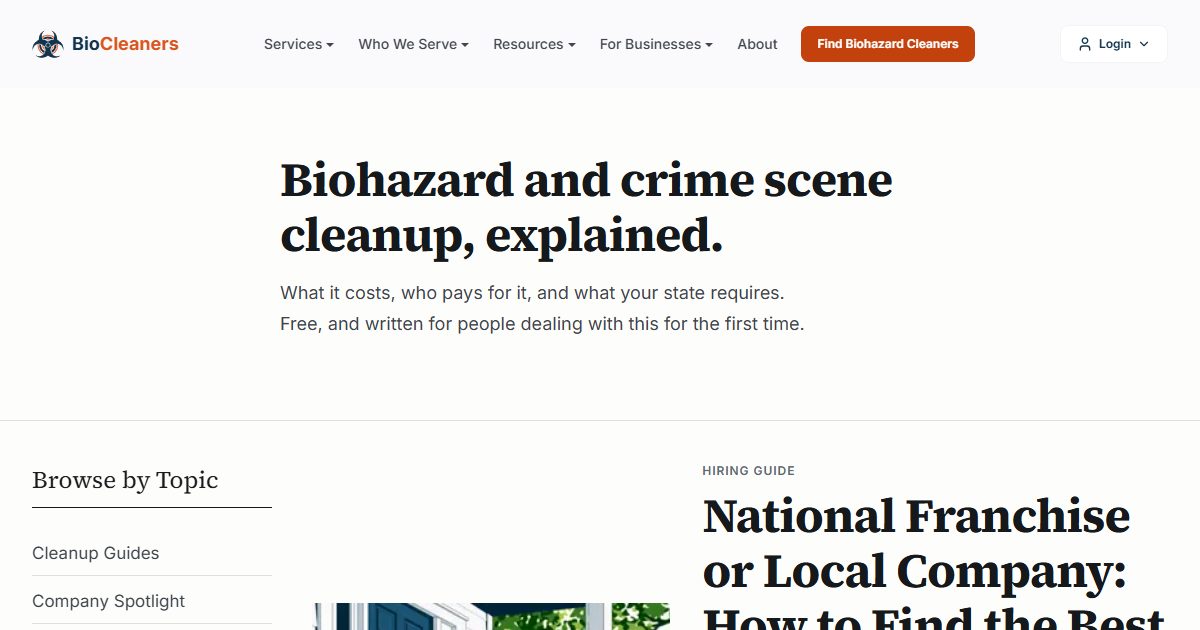 Find verified biohazard cleanup companies nationwide by ZIP code or state.