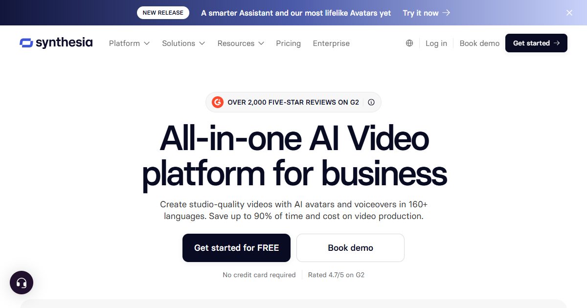 AI video platform that creates studio-quality videos with AI avatars and voiceovers in 160+ languages.