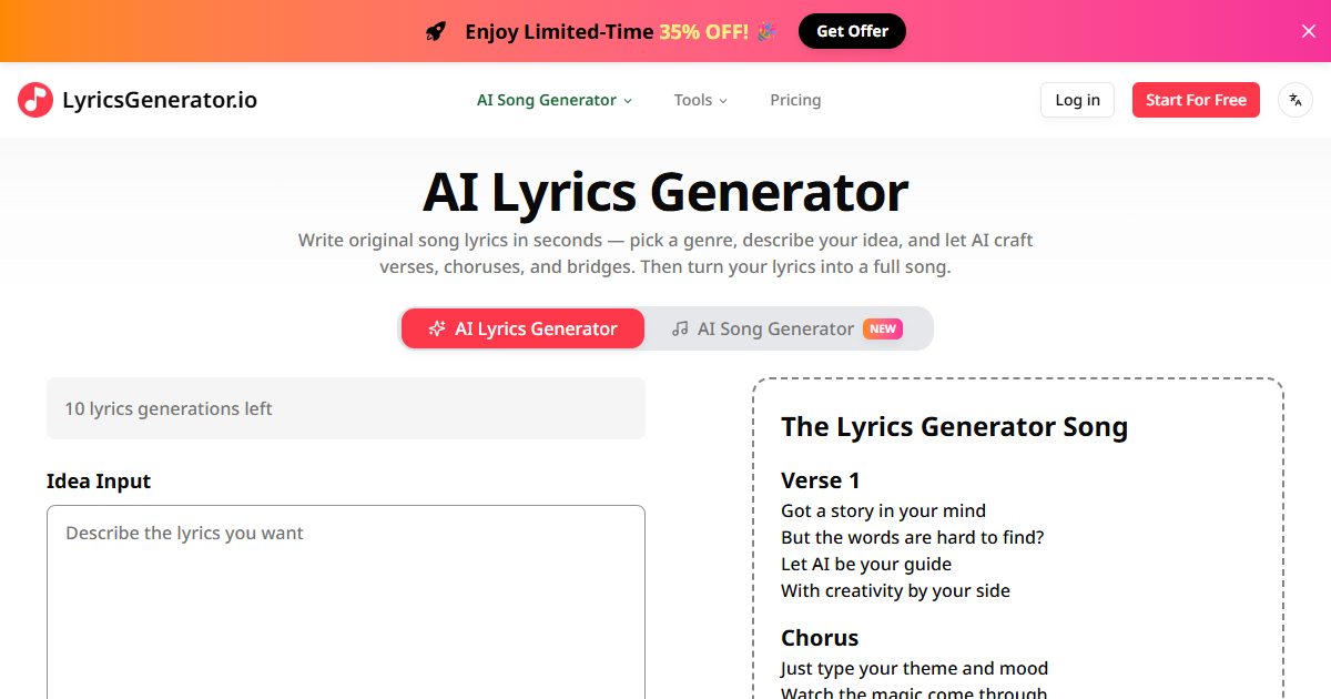 AI-powered lyrics generator that creates original song lyrics in seconds across any genre.