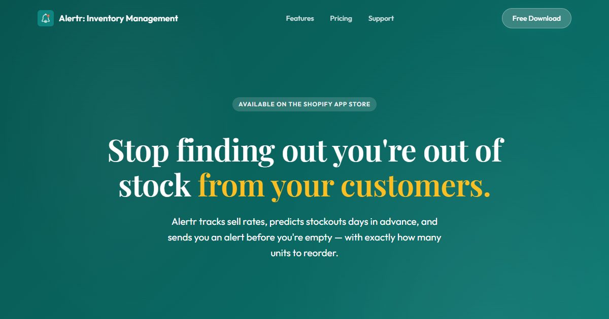 Velocity-aware inventory alerts that predict stockouts and tell you exactly when and how much to reorder.